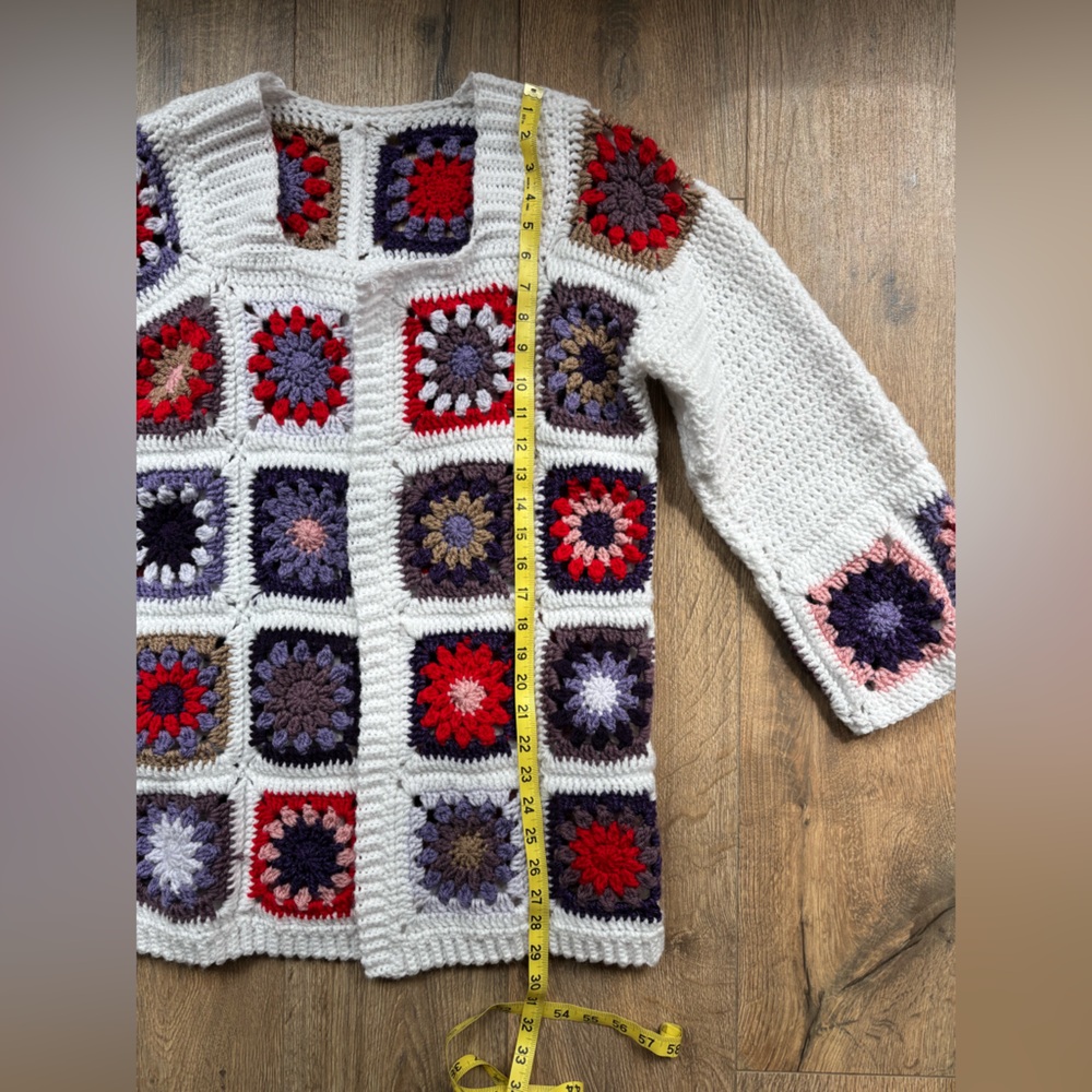 Crochet Granny Square Knit Oversized Cardigan Sweater Bode Inspired Medium/Large - Picture 11 of 16